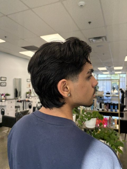 Mens cut with a clean taper, back view